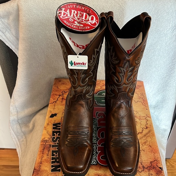 NEW MENS LAREDO 12” Emporia Cowboy Boots Leather Square Toe 8 1/2 EW Dark Brown - Picture 9 of 9